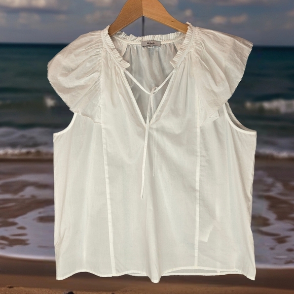 Rails Karysa Womens White Top Sz M All Cotton Flutter Sleeve Summer Semi Sheer - Picture 1 of 14